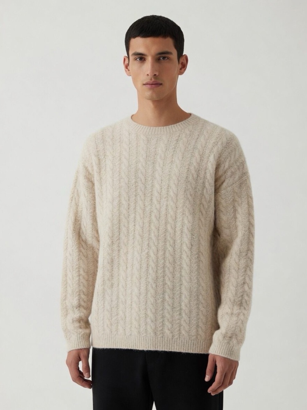 Our Legacy Men’s Cable Knit Mohair Sweater Cream Oatmeal Oversized Size 48